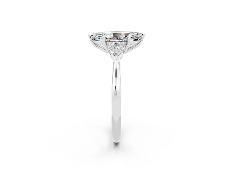 White gold Three-Stone Marquise Cut Cut Diamond Ring with Pear Side Stones in Four-Prong Setting_2