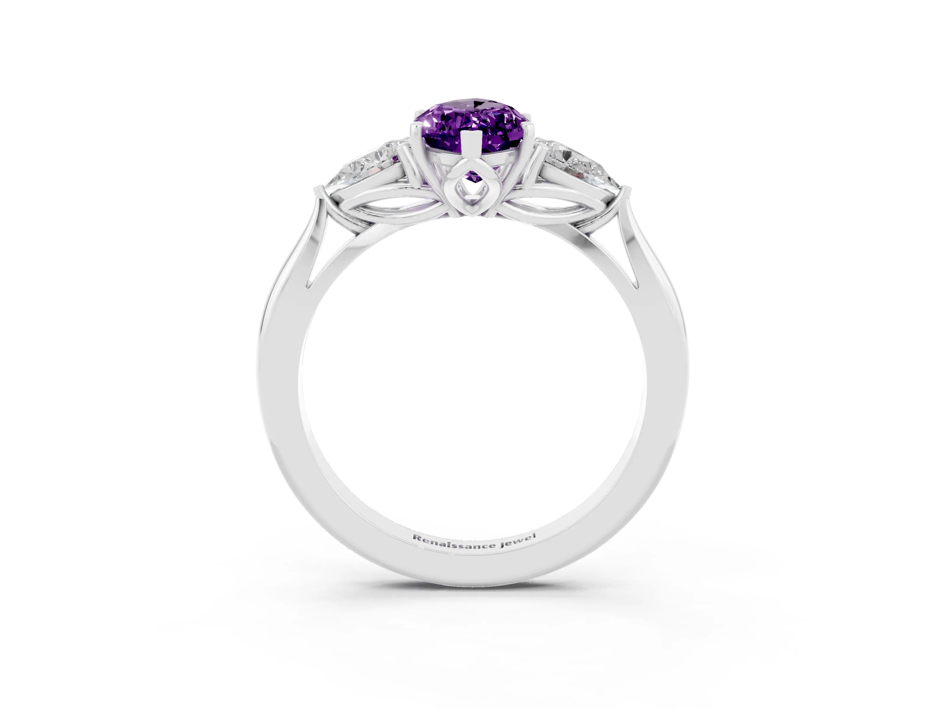 White gold Three-Stone Marquise Cut Cut Diamond Ring with Pear Side Stones in Four-Prong Setting_3