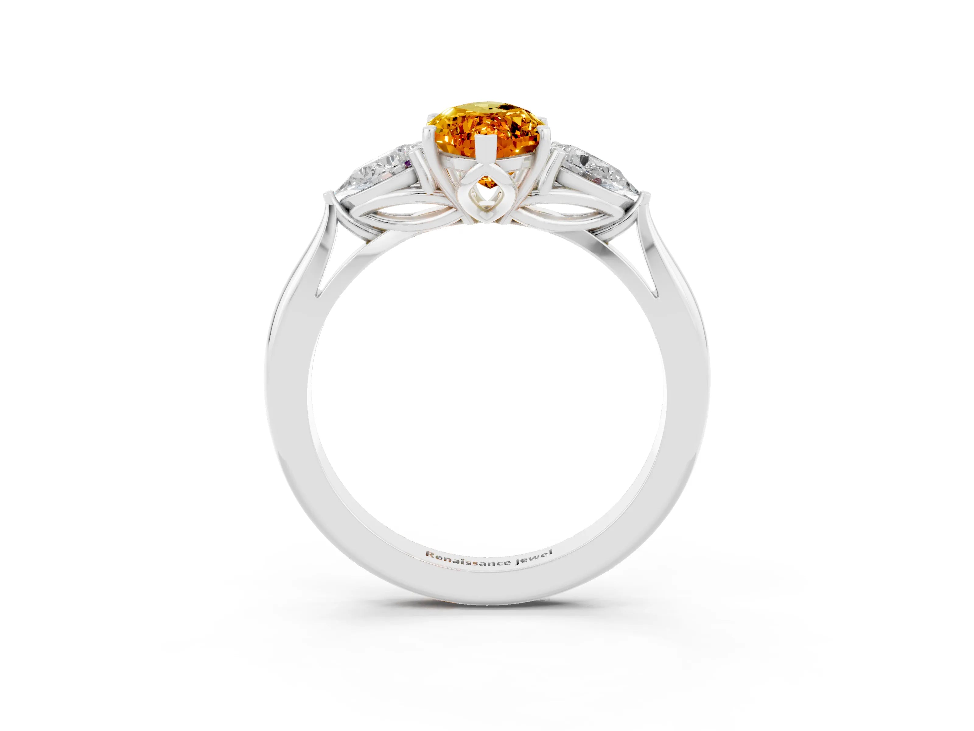 White gold Three-Stone Marquise Cut Cut Diamond Ring with Pear Side Stones in Four-Prong Setting_3
