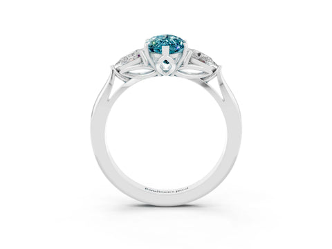 White gold Three-Stone Marquise Cut Cut Diamond Ring with Pear Side Stones in Four-Prong Setting_3