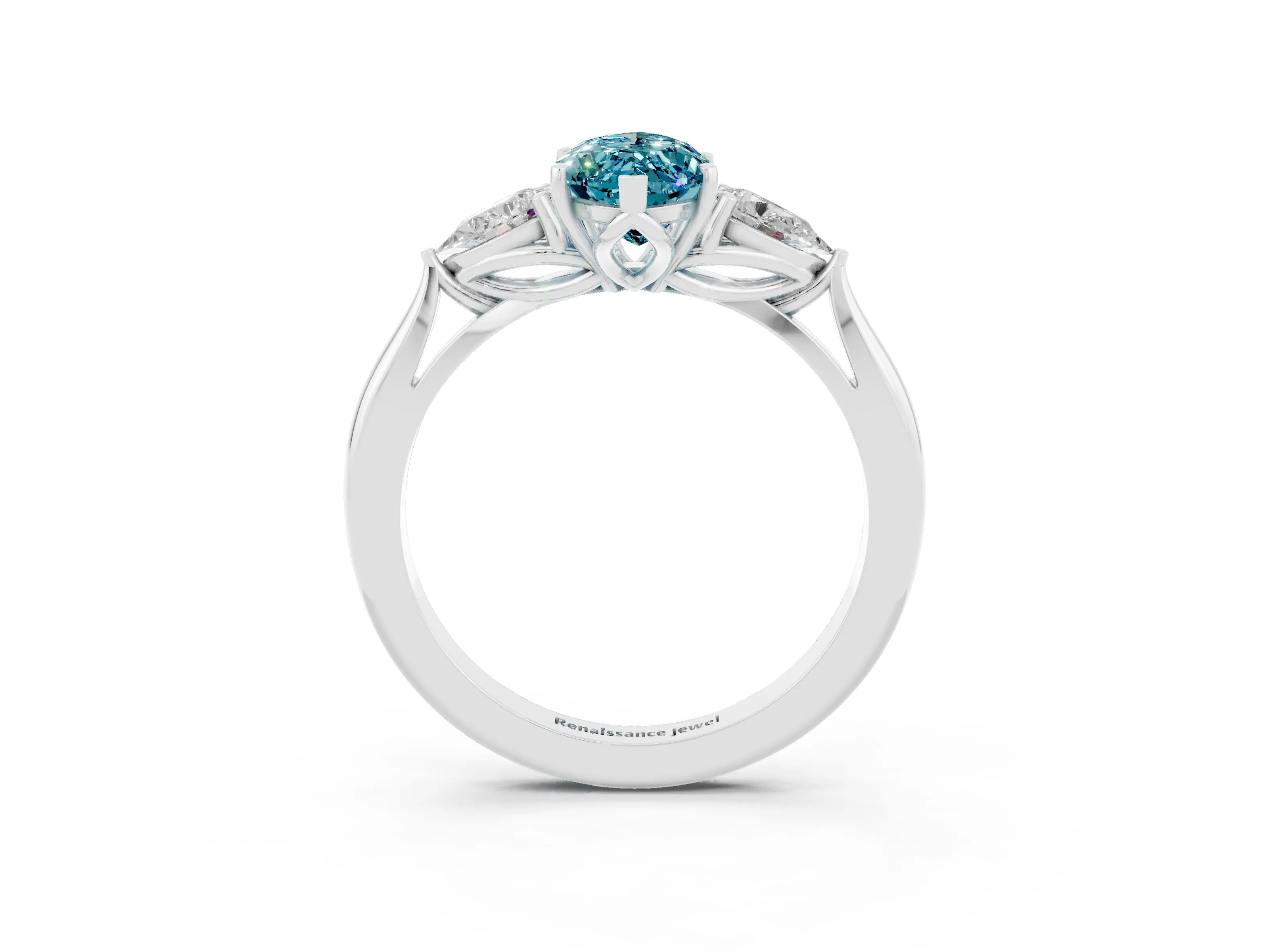 White gold Three-Stone Marquise Cut Cut Diamond Ring with Pear Side Stones in Four-Prong Setting_3