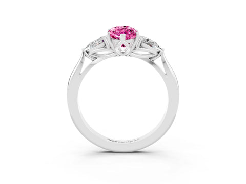 White gold Three-Stone Marquise Cut Cut Diamond Ring with Pear Side Stones in Four-Prong Setting_3