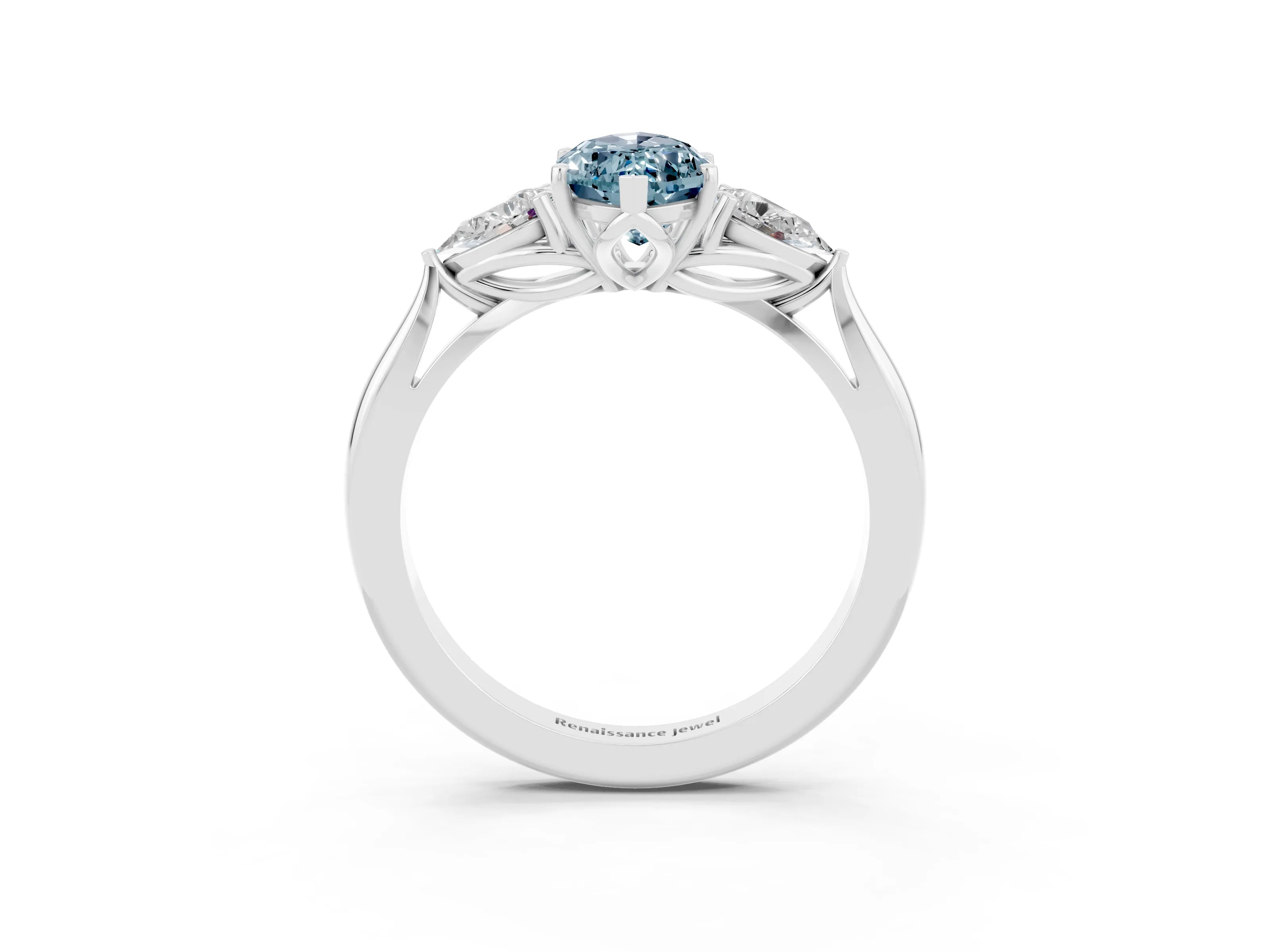 White gold Three-Stone Marquise Cut Cut Diamond Ring with Pear Side Stones in Four-Prong Setting_3