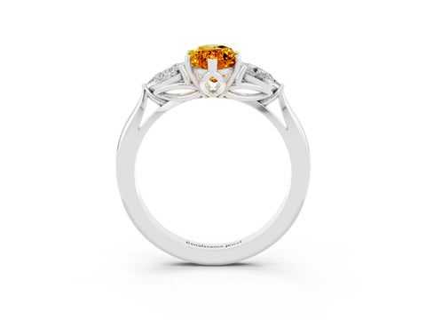 White gold Three-Stone Marquise Cut Cut Diamond Ring with Pear Side Stones in Four-Prong Setting_3