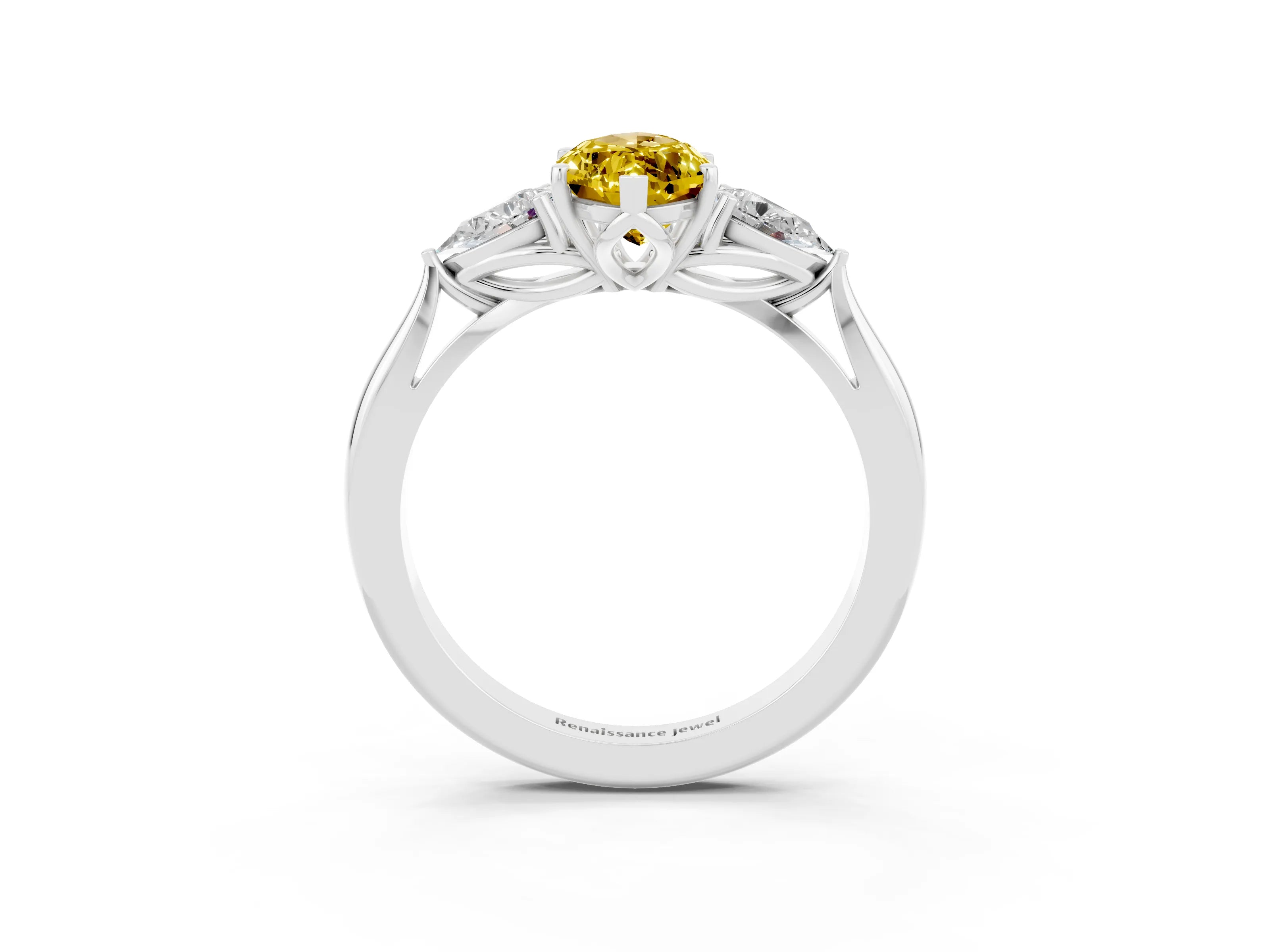 White gold Three-Stone Marquise Cut Cut Diamond Ring with Pear Side Stones in Four-Prong Setting_3