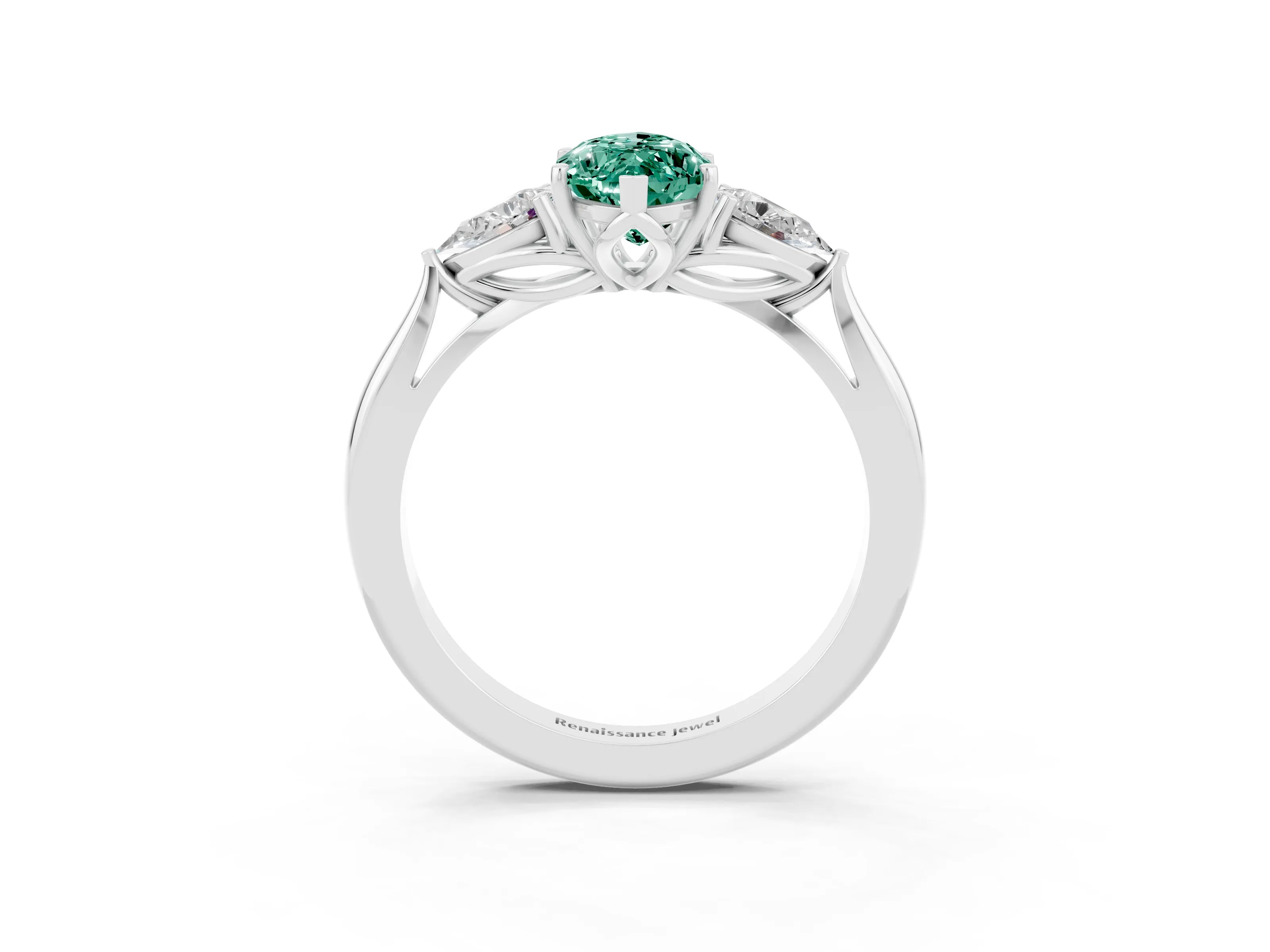 White gold Three-Stone Marquise Cut Cut Diamond Ring with Pear Side Stones in Four-Prong Setting_3