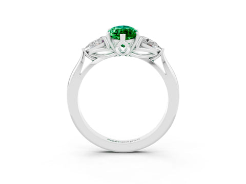 White gold Three-Stone Marquise Cut Cut Diamond Ring with Pear Side Stones in Four-Prong Setting_3