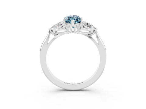 White gold Three-Stone Marquise Cut Cut Diamond Ring with Pear Side Stones in Four-Prong Setting_3