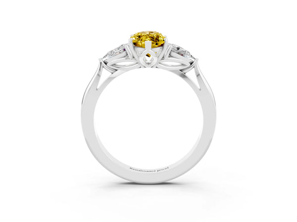 White gold Three-Stone Marquise Cut Yellow Sapphire Ring with Pear  Side Stones in Four-Prong Setting