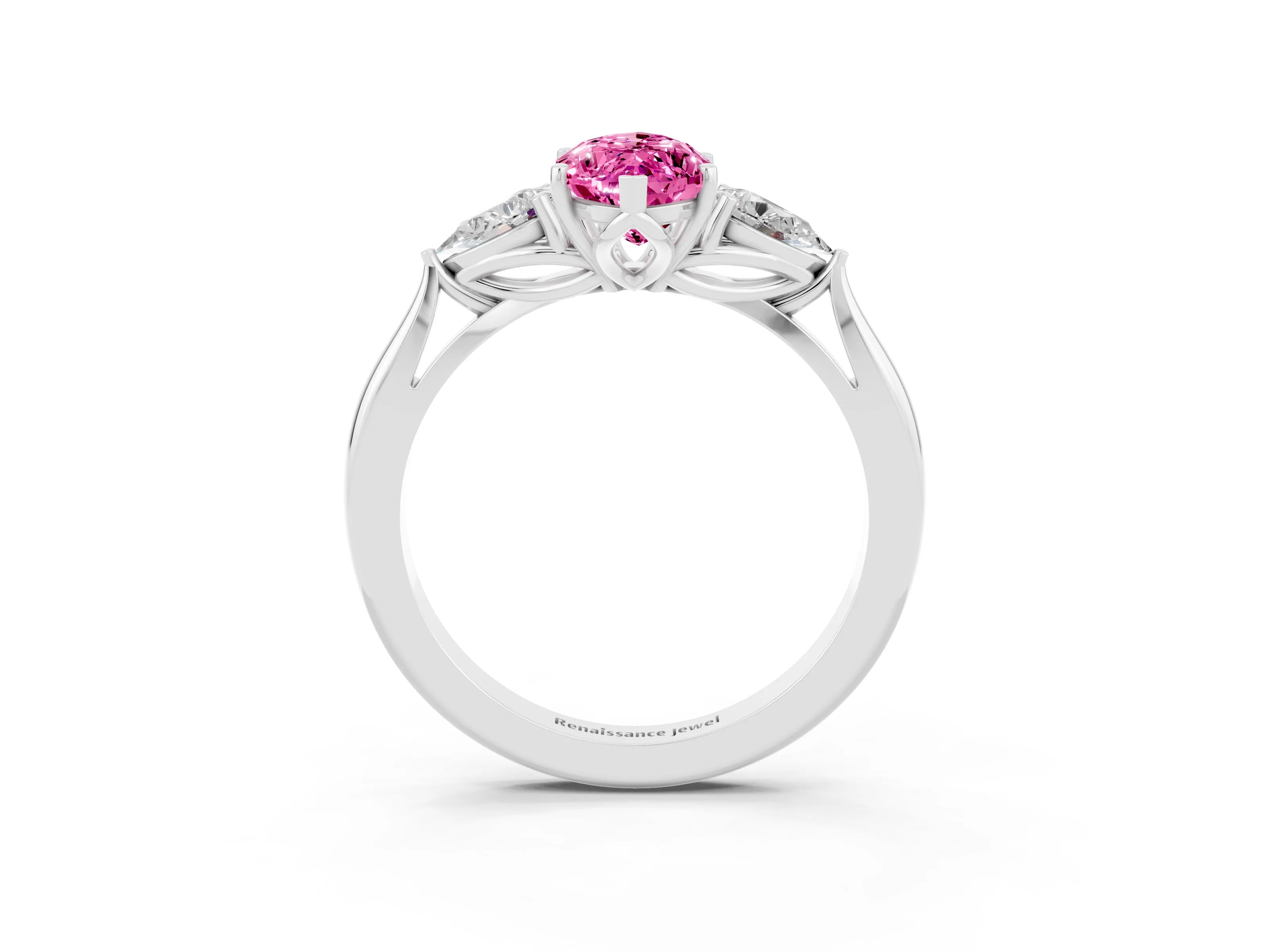 White gold Three-Stone Marquise Cut Cut Diamond Ring with Pear Side Stones in Four-Prong Setting_3