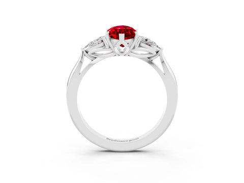 White gold Three-Stone Marquise Cut Cut Diamond Ring with Pear Side Stones in Four-Prong Setting_3