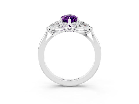 White gold Three-Stone Marquise Cut Cut Diamond Ring with Pear Side Stones in Four-Prong Setting_3