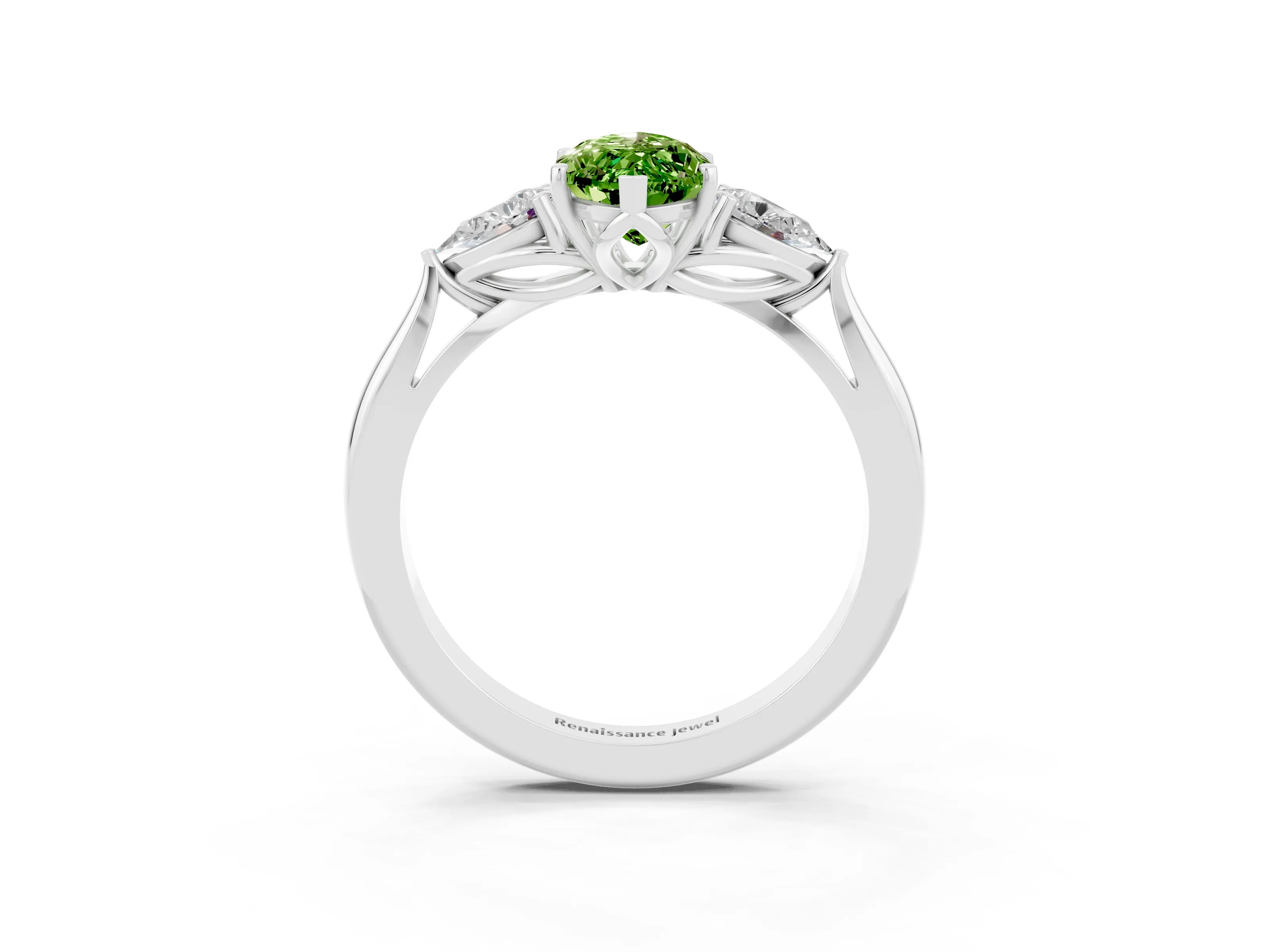 White gold Three-Stone Marquise Cut Cut Diamond Ring with Pear Side Stones in Four-Prong Setting_3