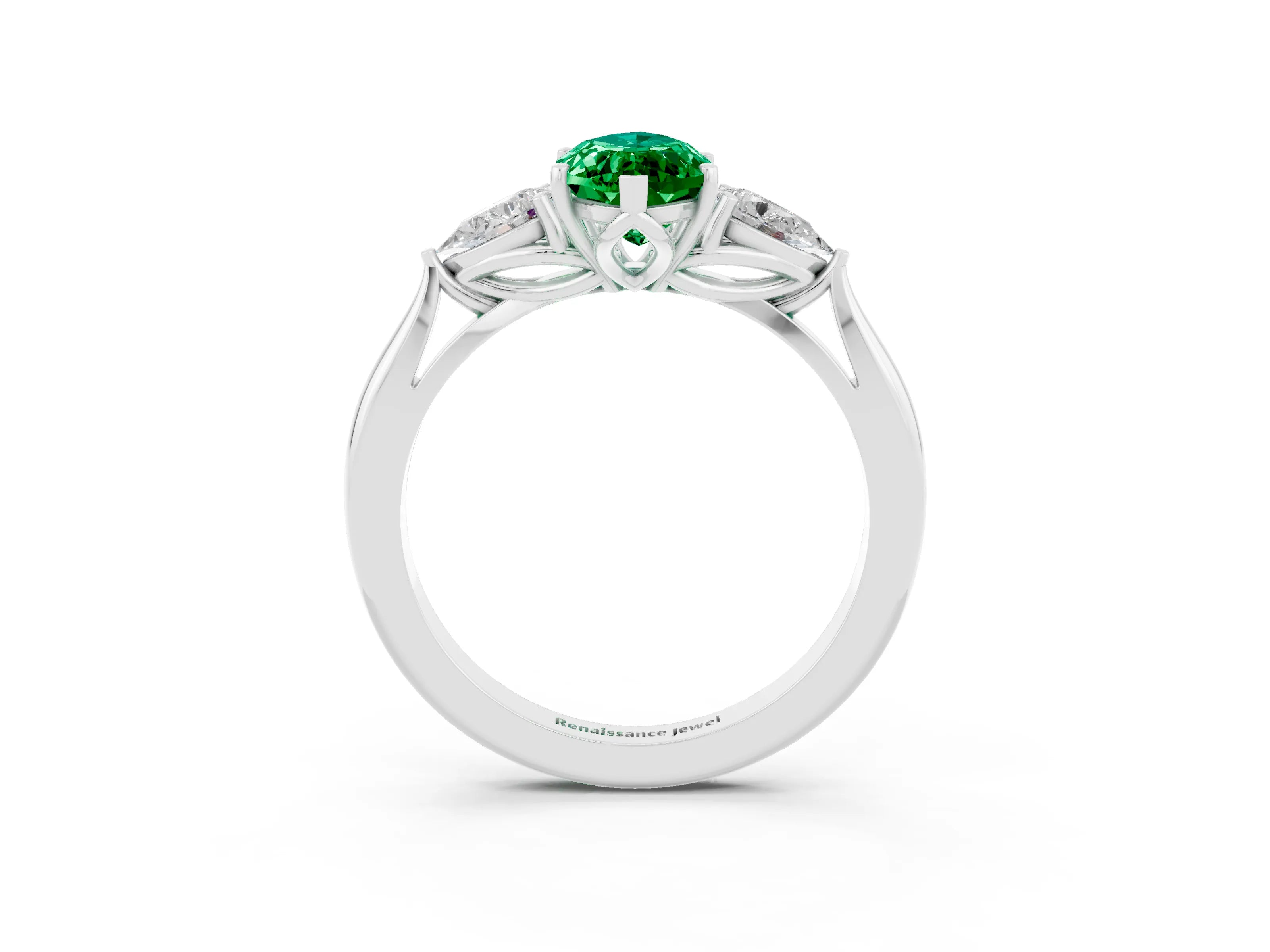 White gold Three-Stone Marquise Cut Cut Diamond Ring with Pear Side Stones in Four-Prong Setting_3