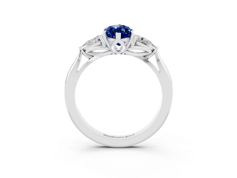 White gold Three-Stone Marquise Cut Cut Diamond Ring with Pear Side Stones in Four-Prong Setting_3