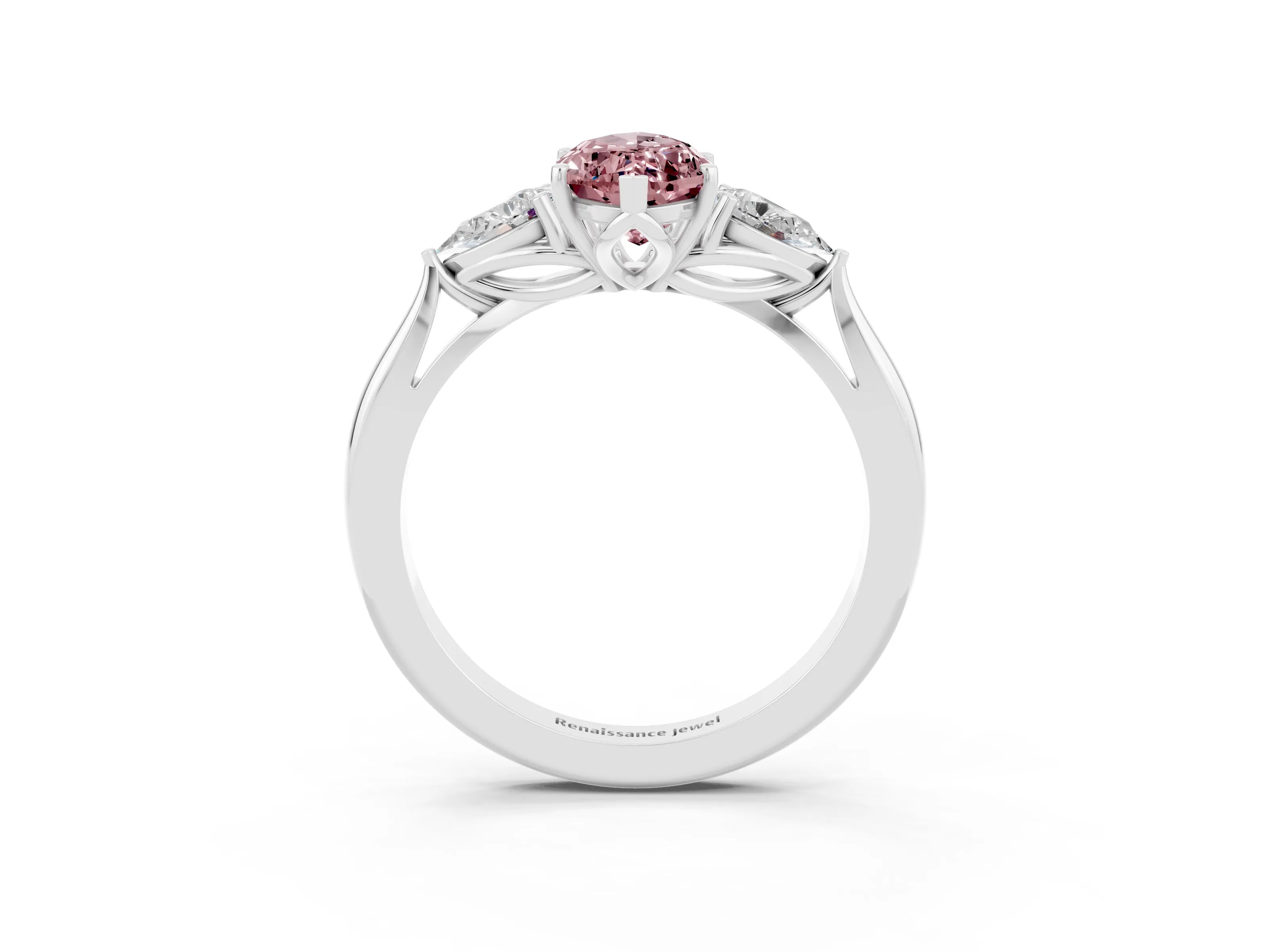 White gold Three-Stone Marquise Cut Cut Diamond Ring with Pear Side Stones in Four-Prong Setting_3