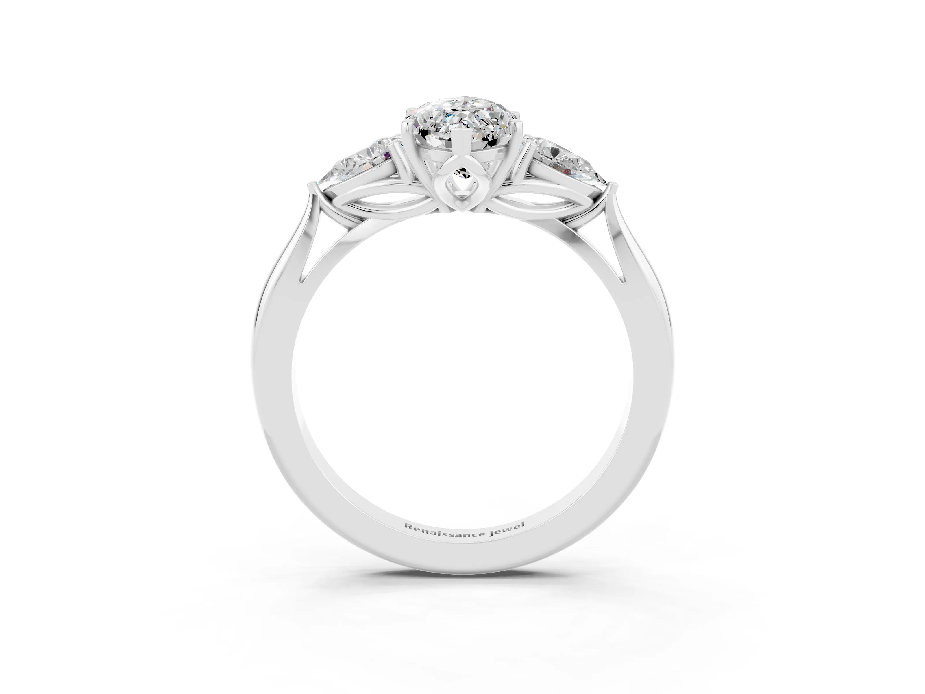 White gold Three-Stone Marquise Cut Cut Diamond Ring with Pear Side Stones in Four-Prong Setting_3