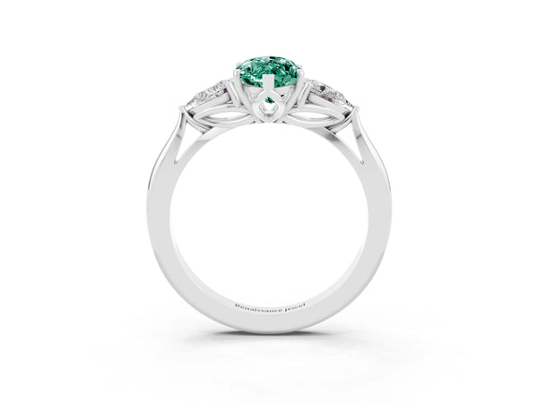 Platinum Three-Stone Marquise Cut Green Sapphire Ring with Pear  Side Stones in Four-Prong Setting