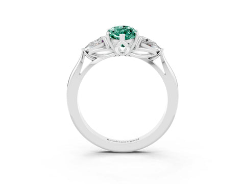 White gold Three-Stone Marquise Cut Cut Diamond Ring with Pear Side Stones in Four-Prong Setting_3