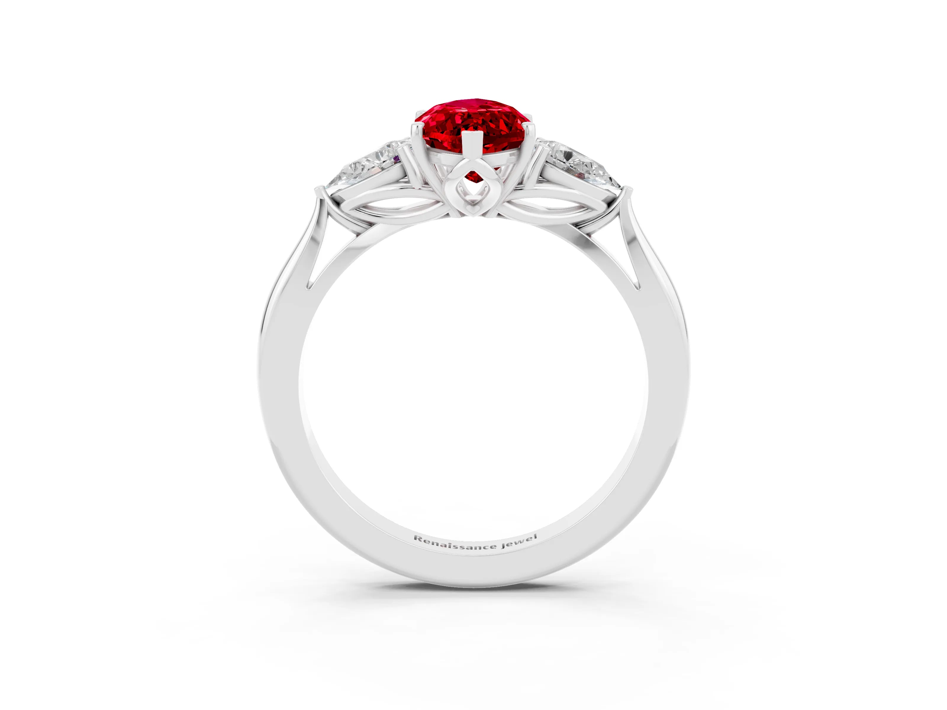 White gold Three-Stone Marquise Cut Cut Diamond Ring with Pear Side Stones in Four-Prong Setting_3