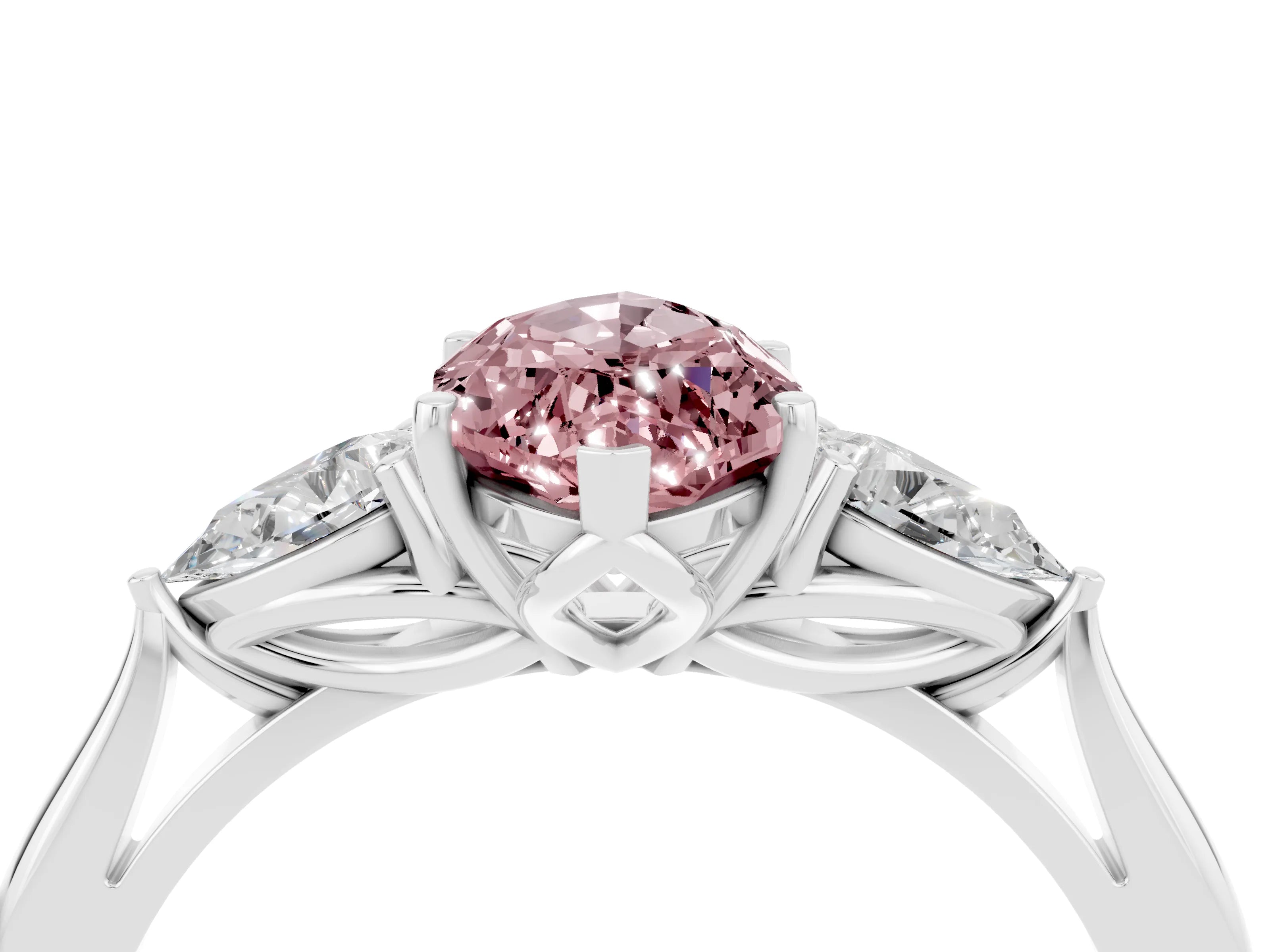 White gold Three-Stone Marquise Cut Cut Diamond Ring with Pear Side Stones in Four-Prong Setting_4