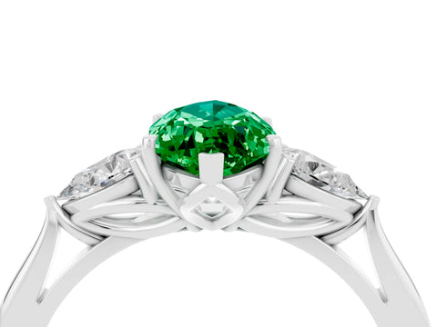 White gold Three-Stone Marquise Cut Cut Diamond Ring with Pear Side Stones in Four-Prong Setting_4