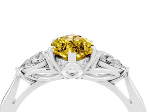 White gold Three-Stone Marquise Cut Cut Diamond Ring with Pear Side Stones in Four-Prong Setting_4