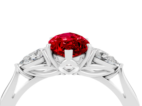 White gold Three-Stone Marquise Cut Cut Diamond Ring with Pear Side Stones in Four-Prong Setting_4