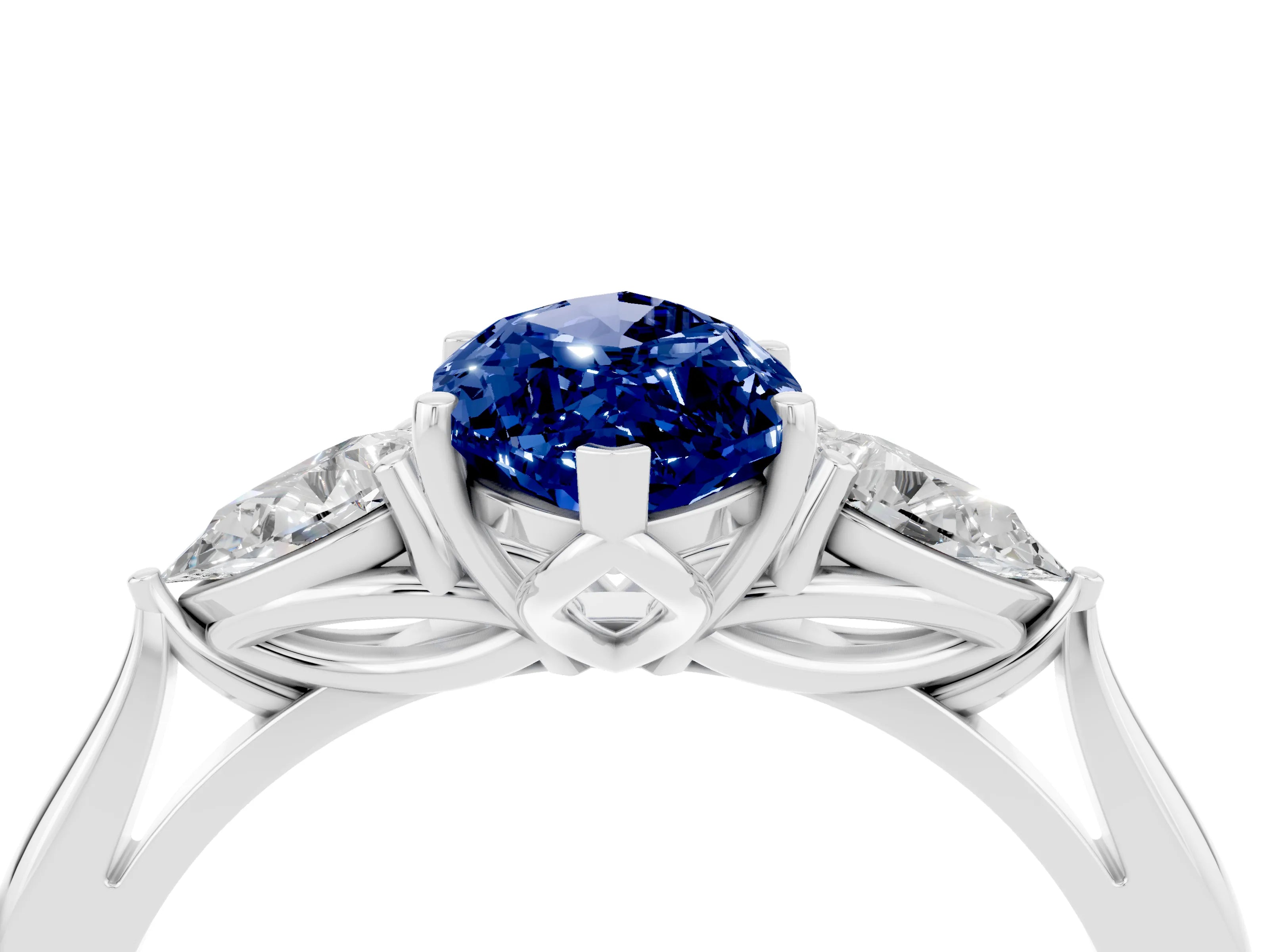 White gold Three-Stone Marquise Cut Cut Diamond Ring with Pear Side Stones in Four-Prong Setting_4