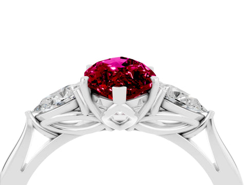 White gold Three-Stone Marquise Cut Cut Diamond Ring with Pear Side Stones in Four-Prong Setting_4