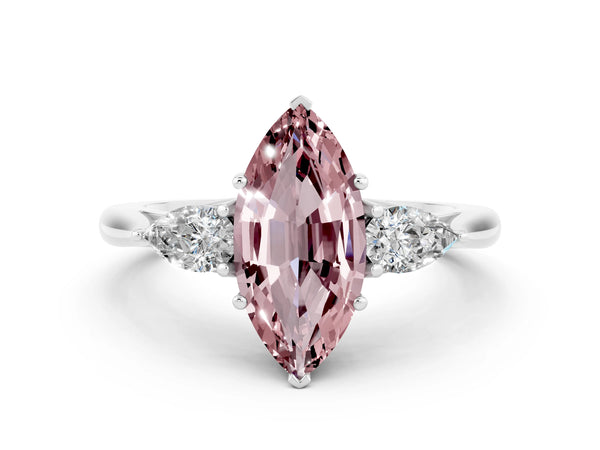 Platinum Three-Stone Marquise Cut Cut Diamond Ring with Pear Side Stones in Four-Prong Setting