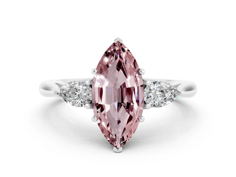 White gold Three-Stone Marquise Cut Cut Diamond Ring with Pear Side Stones in Four-Prong Setting