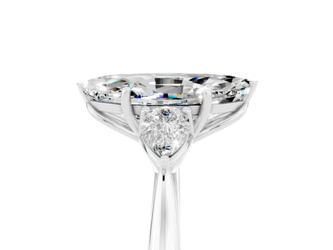 White gold Three-Stone Marquise Cut Cut Diamond Ring with Pear Side Stones in Four-Prong Setting_5