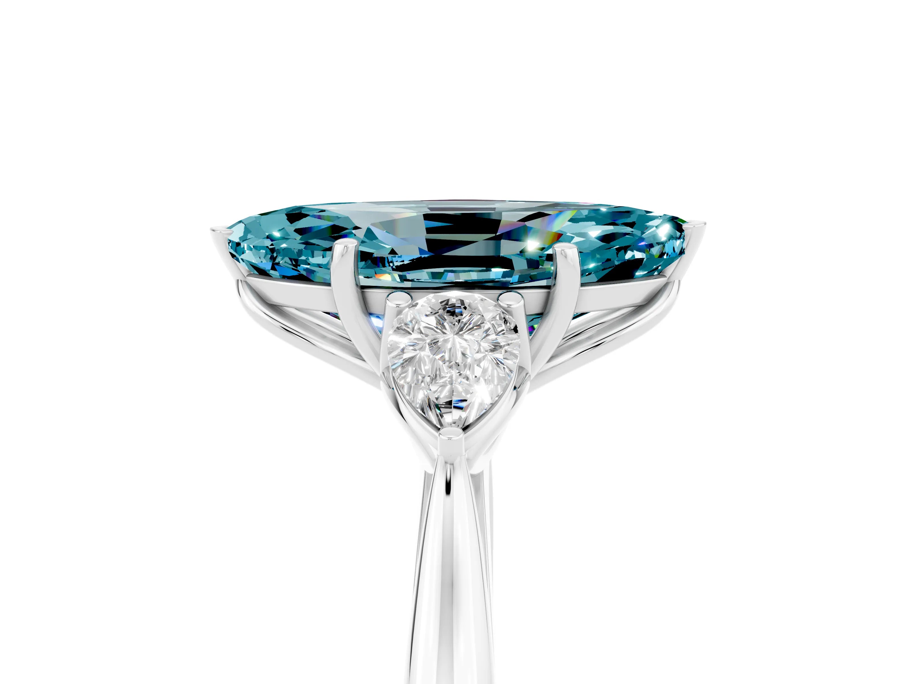 White gold Three-Stone Marquise Cut Cut Diamond Ring with Pear Side Stones in Four-Prong Setting_5