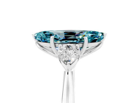 White gold Three-Stone Marquise Cut Cut Diamond Ring with Pear Side Stones in Four-Prong Setting_5