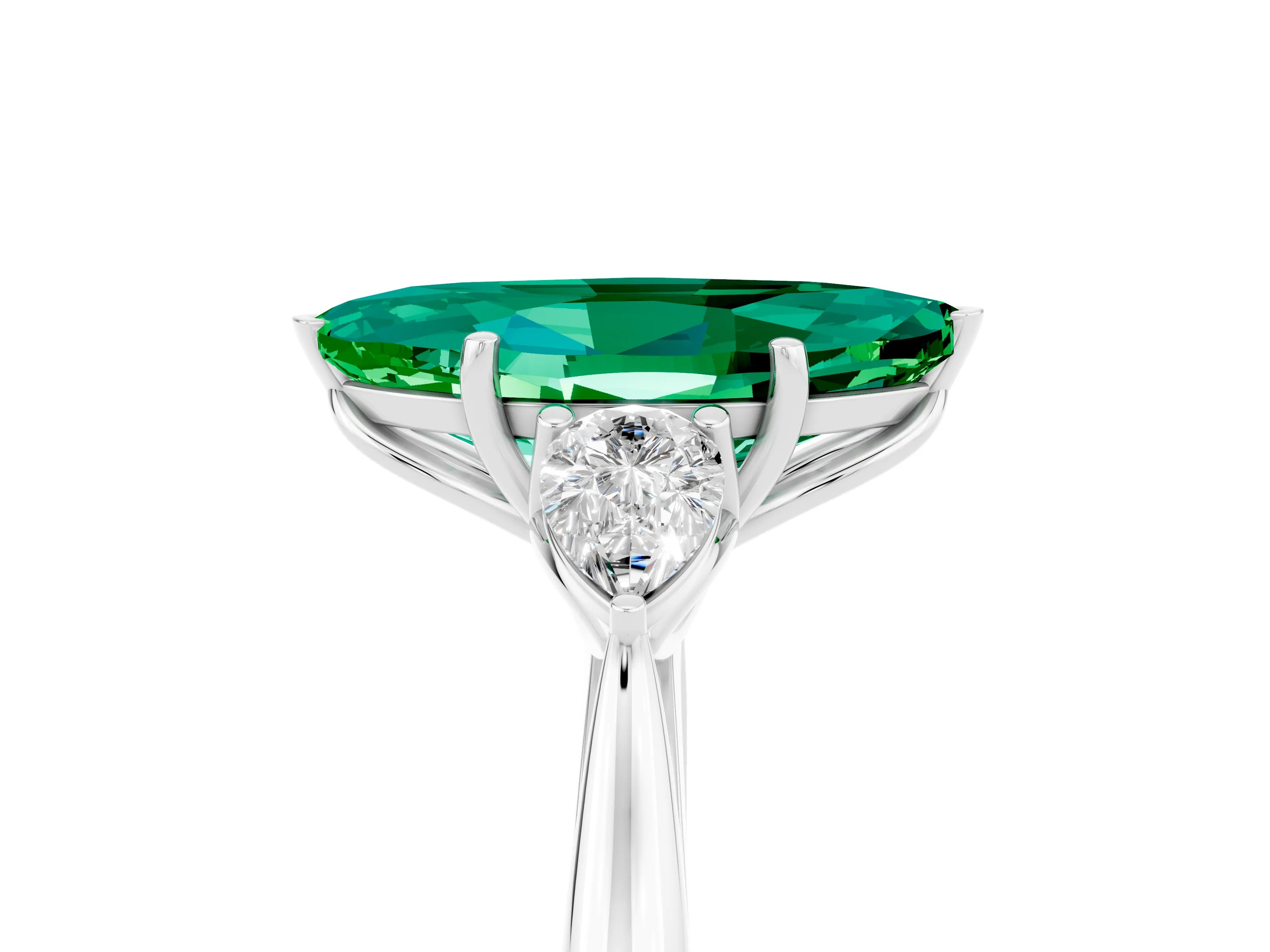 White gold Three-Stone Marquise Cut Cut Diamond Ring with Pear Side Stones in Four-Prong Setting_5
