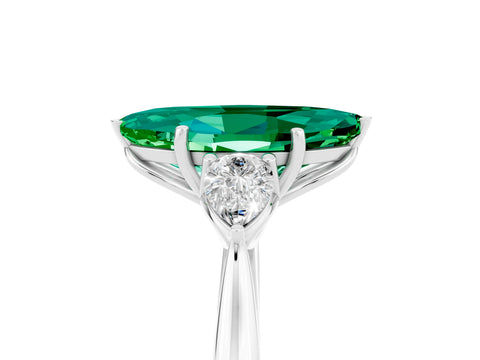 White gold Three-Stone Marquise Cut Cut Diamond Ring with Pear Side Stones in Four-Prong Setting_5