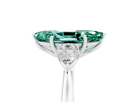 White gold Three-Stone Marquise Cut Cut Diamond Ring with Pear Side Stones in Four-Prong Setting_5