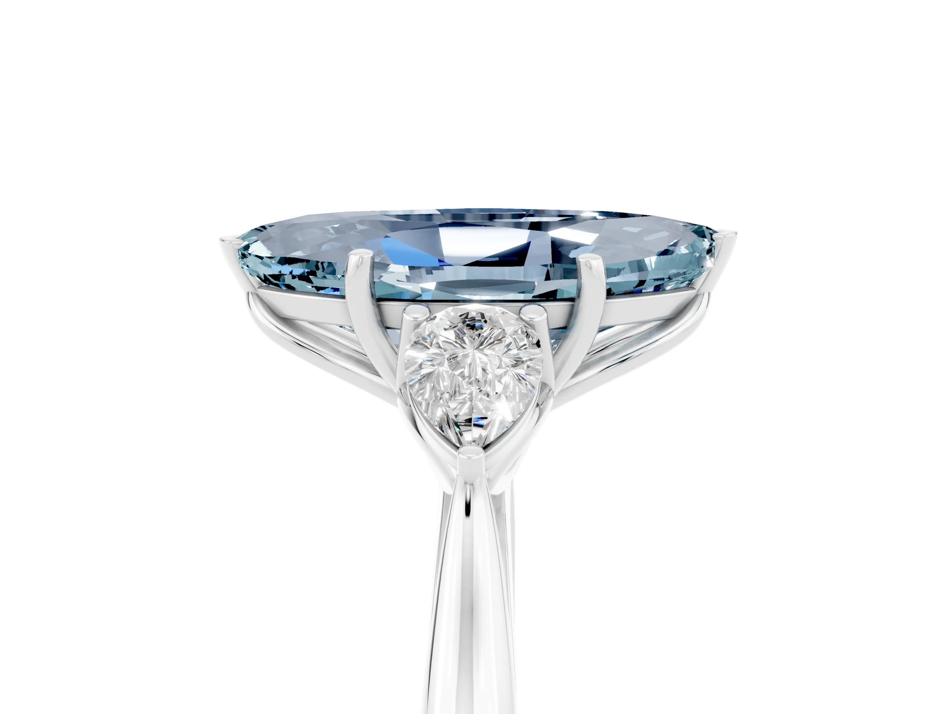 White gold Three-Stone Marquise Cut Cut Diamond Ring with Pear Side Stones in Four-Prong Setting_5