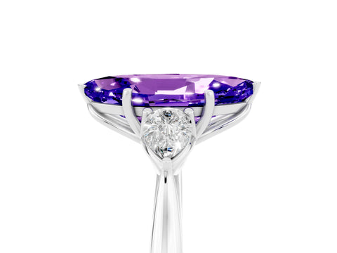 White gold Three-Stone Marquise Cut Cut Diamond Ring with Pear Side Stones in Four-Prong Setting_5