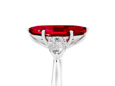 White gold Three-Stone Marquise Cut Cut Diamond Ring with Pear Side Stones in Four-Prong Setting_5
