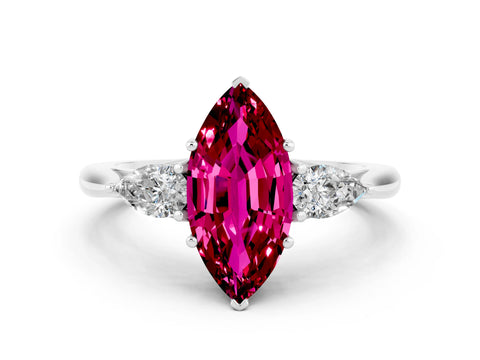 White gold Three-Stone Marquise Cut Cut Diamond Ring with Pear Side Stones in Four-Prong Setting