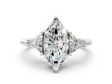 White gold Three-Stone Marquise Cut Cut Diamond Ring with Trillion Side Stones and Four-Prong Setting_15