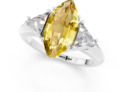 White gold Three-Stone Marquise Cut Cut Diamond Ring with Trillion Side Stones and Four-Prong Setting_1