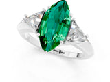 White gold Three-Stone Marquise Cut Cut Diamond Ring with Trillion Side Stones and Four-Prong Setting_1