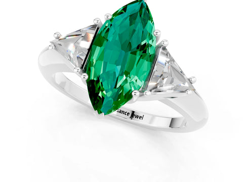 White gold Three-Stone Marquise Cut Cut Diamond Ring with Trillion Side Stones and Four-Prong Setting_1
