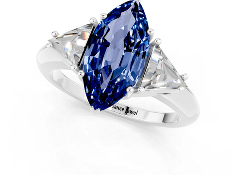 White gold Three-Stone Marquise Cut Cut Diamond Ring with Trillion Side Stones and Four-Prong Setting_1