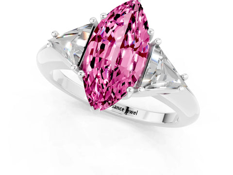 White gold Three-Stone Marquise Cut Cut Diamond Ring with Trillion Side Stones and Four-Prong Setting_1