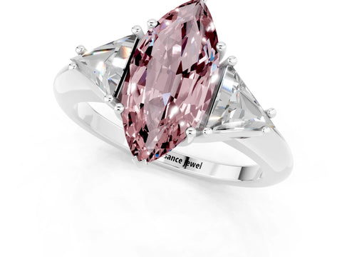 White gold Three-Stone Marquise Cut Cut Diamond Ring with Trillion Side Stones and Four-Prong Setting_1