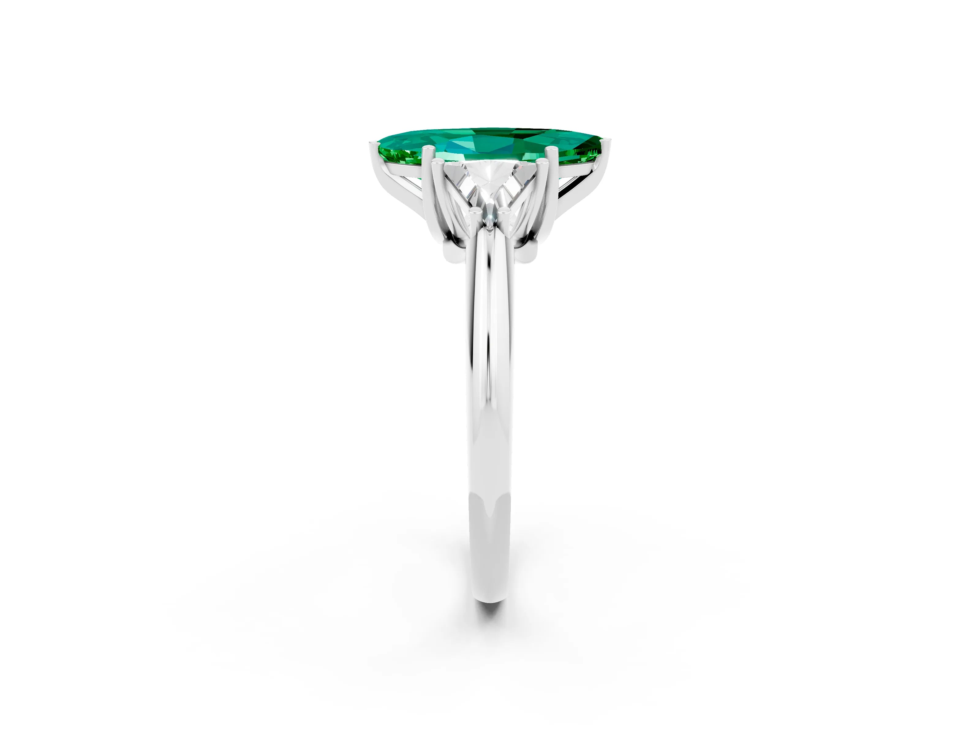 White gold Three-Stone Marquise Cut Cut Diamond Ring with Trillion Side Stones and Four-Prong Setting_2